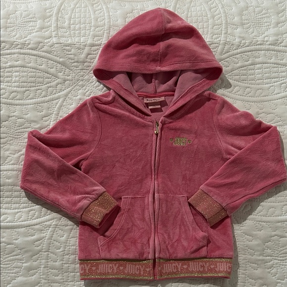 Juicy Couture Other - Juicy Couture Girls' Rose Pink Velour Zip Hoodie with Sparkle Trim